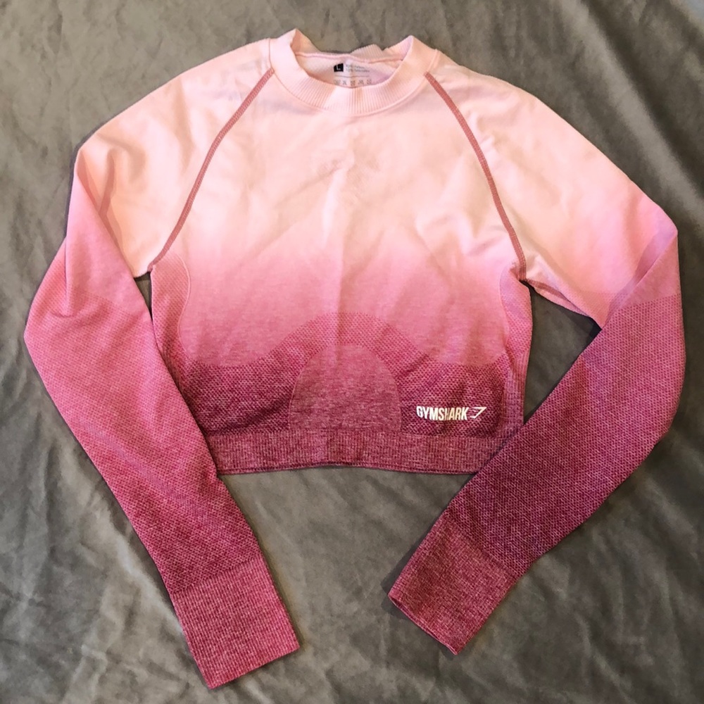 GYMSHARK PINK OMBRE SEAMLESS LONG SLEEVE CROP TOP